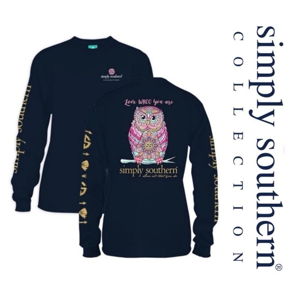 Simply Southern | “Love who you are” Owl Navy Long Sleeve tee | Size Small - Picture 1 of 11